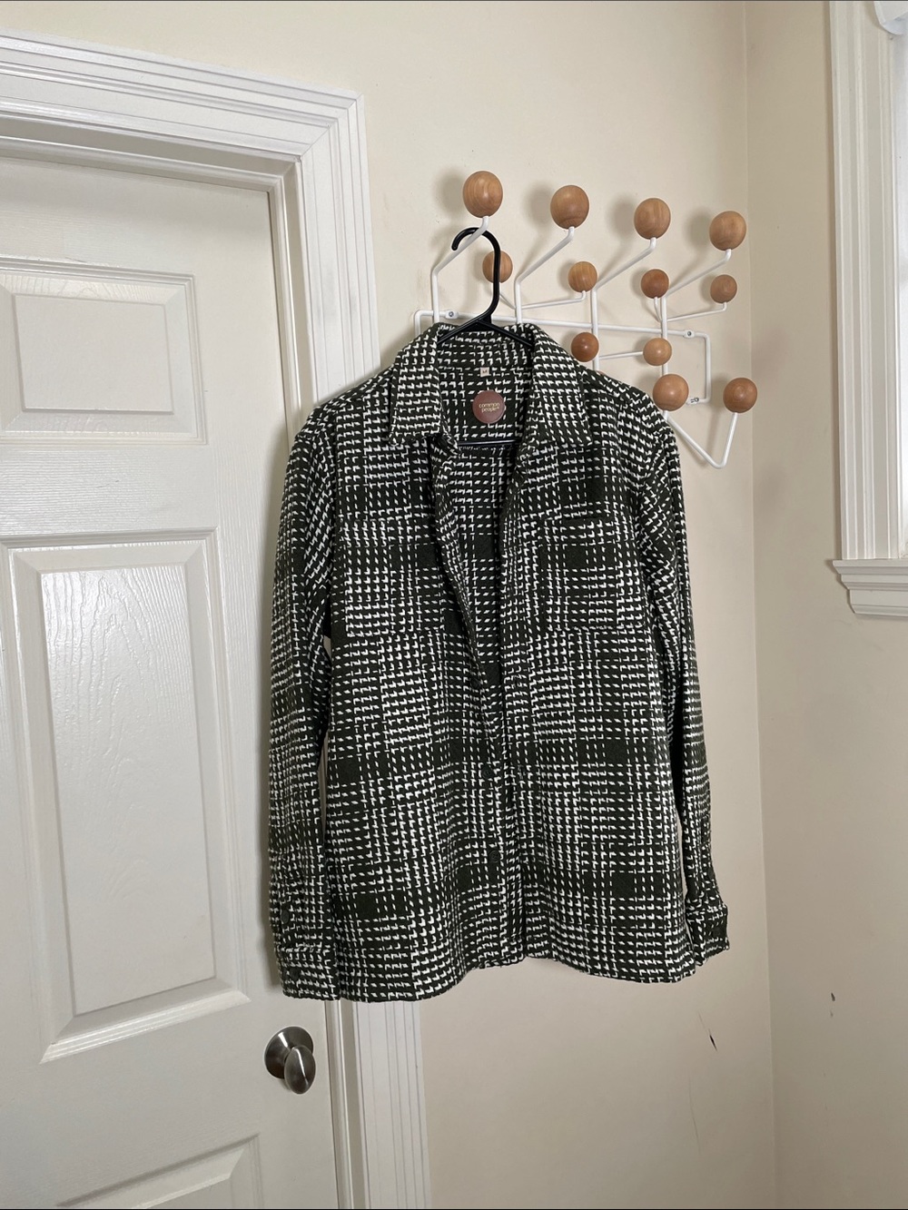 Common People - Patterned Button-Up Shirt Jacket - Green / White - M